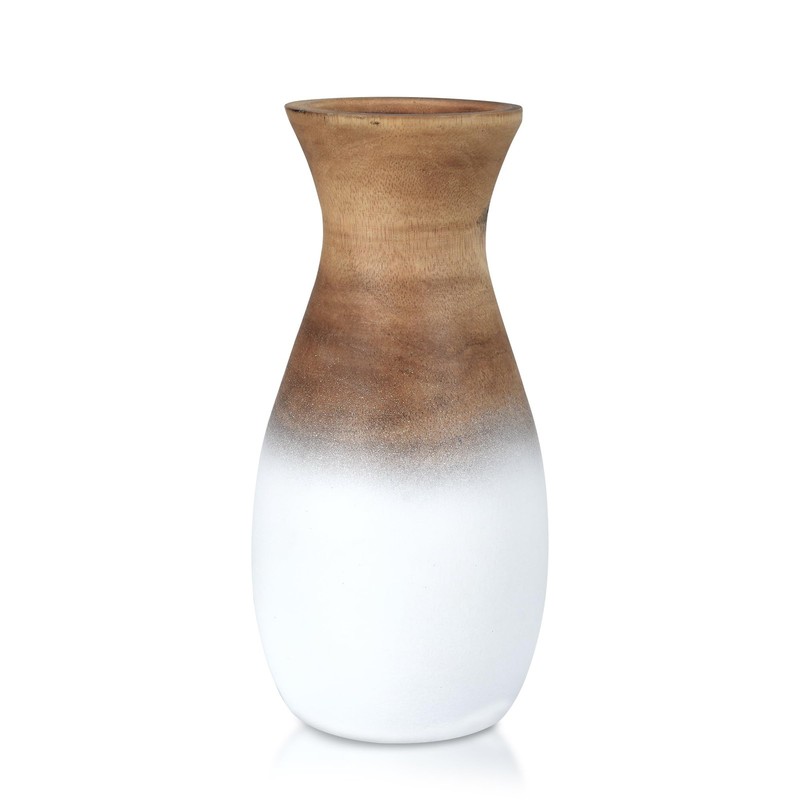 Handcrafted Brown To White Ombre Gradient Mango Wood Vase 8 Inch