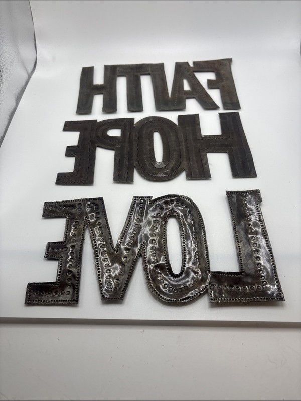 Haitian Metal Art FAITH HOPE &LOVE 4x8 1/2 Inches Made From Recycled Steel Drums gallery