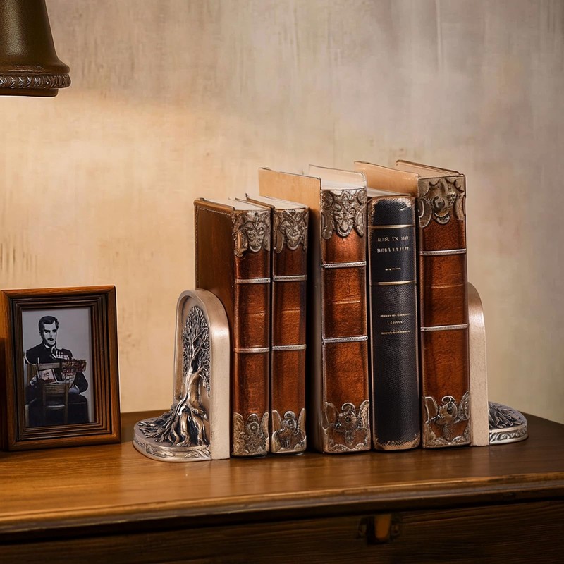 Antique Bronze Color Tree of Life Bookends Set, 2 Non-Skid Heavy Bookends for... gallery