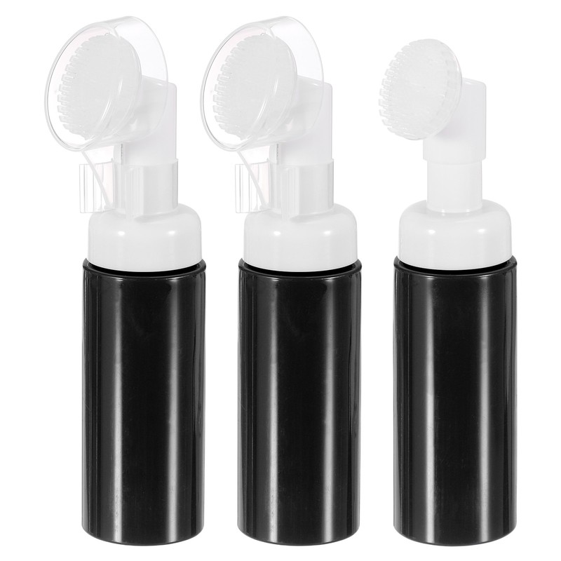 3Pcs 2oz / 60ml Foam Pump Bottle with Brush, Black(Round)
