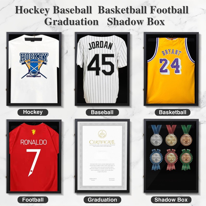 Sports Jersey Frame Box Display Case Rack Frame Locable Baseball Shadowbox Black gallery