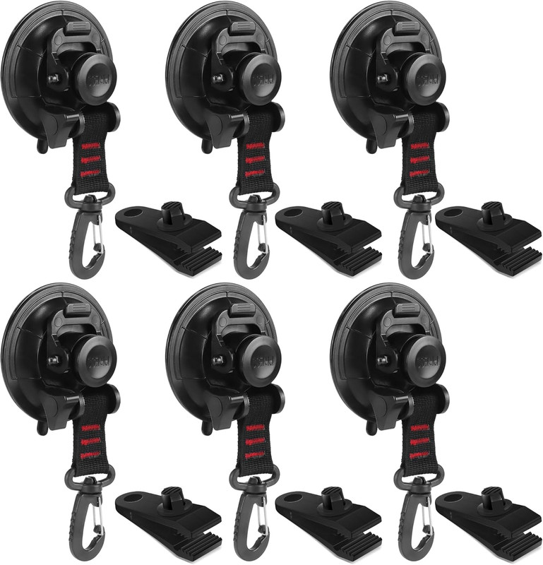 Heavy Duty Suction Cup 6 Pcs Strong Suction Cups with Hooks and 6 Pcs Tarp Clips