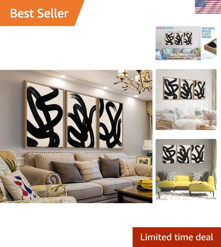 Framed Wall Art Canvas Set Abstract Lines Pictures Modern Mid Century Boho Wa…