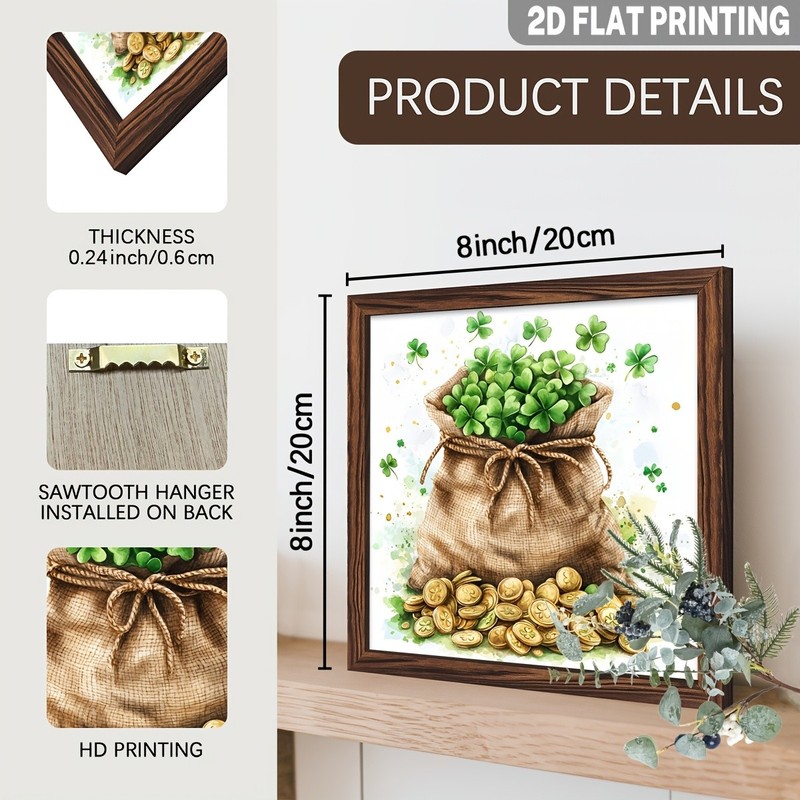 Rustic St. Patrick's Day Shamrock Decor Framed Gold Coins Clover Bag Sign Gift gallery