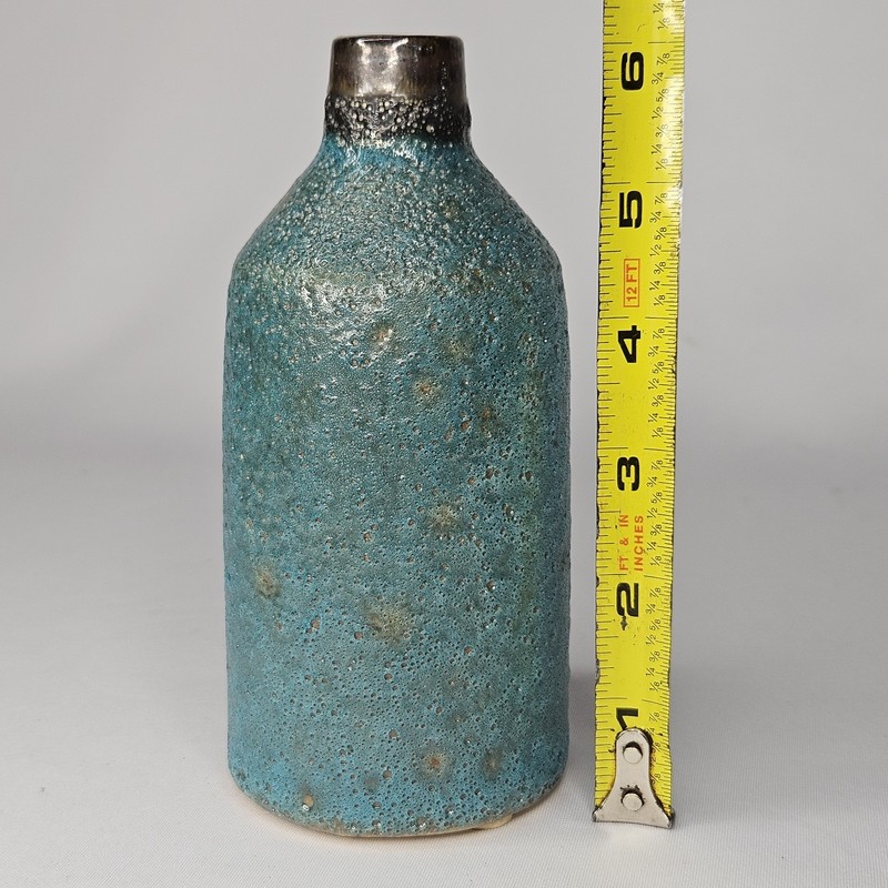 Crate & Barrel CB2 Turquoise 6" Bud Vase Crude Brutalist Rustic Blue Green Metal gallery