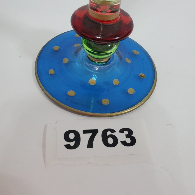 Pier 1 Tall Hand Painted Fluted Glass Vase Red Green Blue Swirl Dot Design gallery