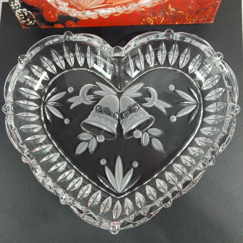 Studio Nova Heart And Bells Glass Tray-Dish 9" For Wedding Or Christmas gallery