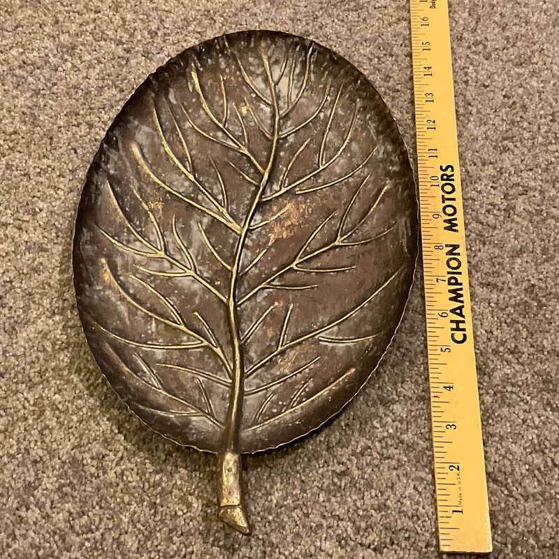 Large Leaf Shape Metal Tray 3 Footed Centerpiece or Wall Decor. 15.5” x 8.5”. gallery