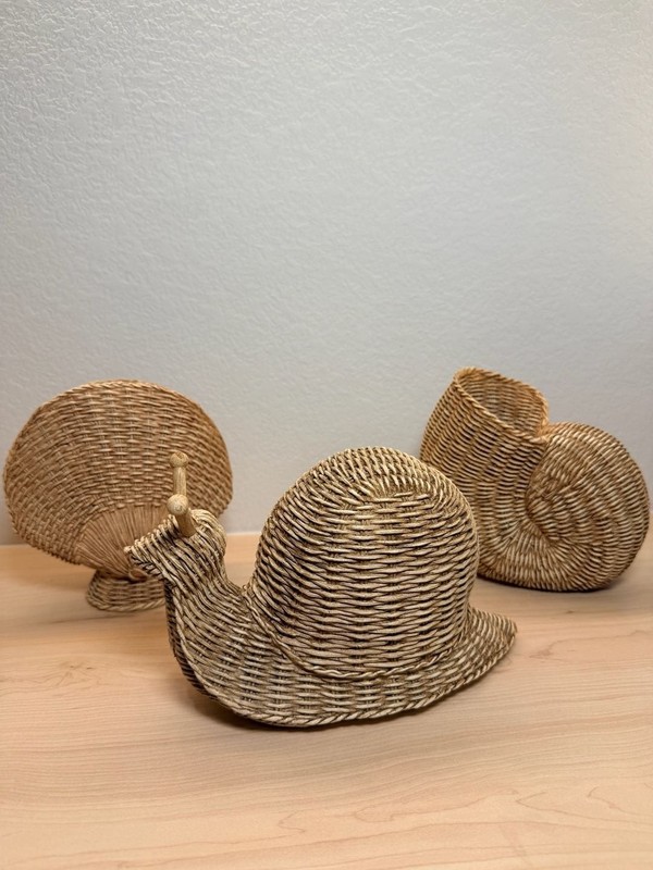 Coastal Boho Wicker Look Ceramic Decor Set – Snail, Shell & Basket Sculptures