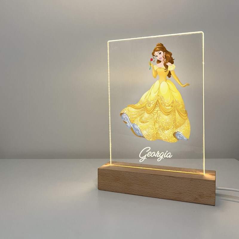 Beauty Belle Princess Magical Wood Base Night Light Up Lamp LED Girls Room Gift gallery
