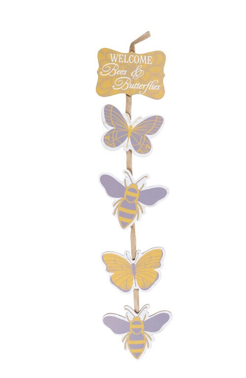Welcome Bees & Butterflies Sign 5piece Garden Summer Spring Wall Door Porch NEW