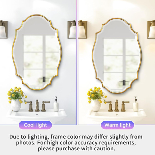Scalloped Oval Wall Mirror, 24“X36” Gold Bathroom Vanity 36"L x 24"W gallery