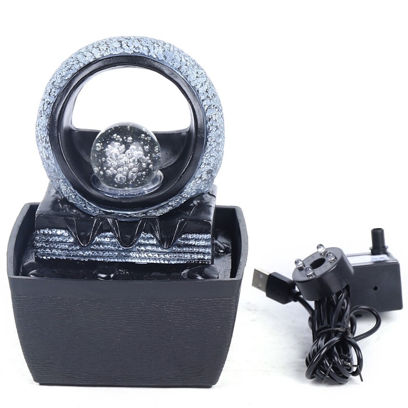 Mini Water Fountain Waterfall Desktop Table Decor LED Light Home Ornament gallery