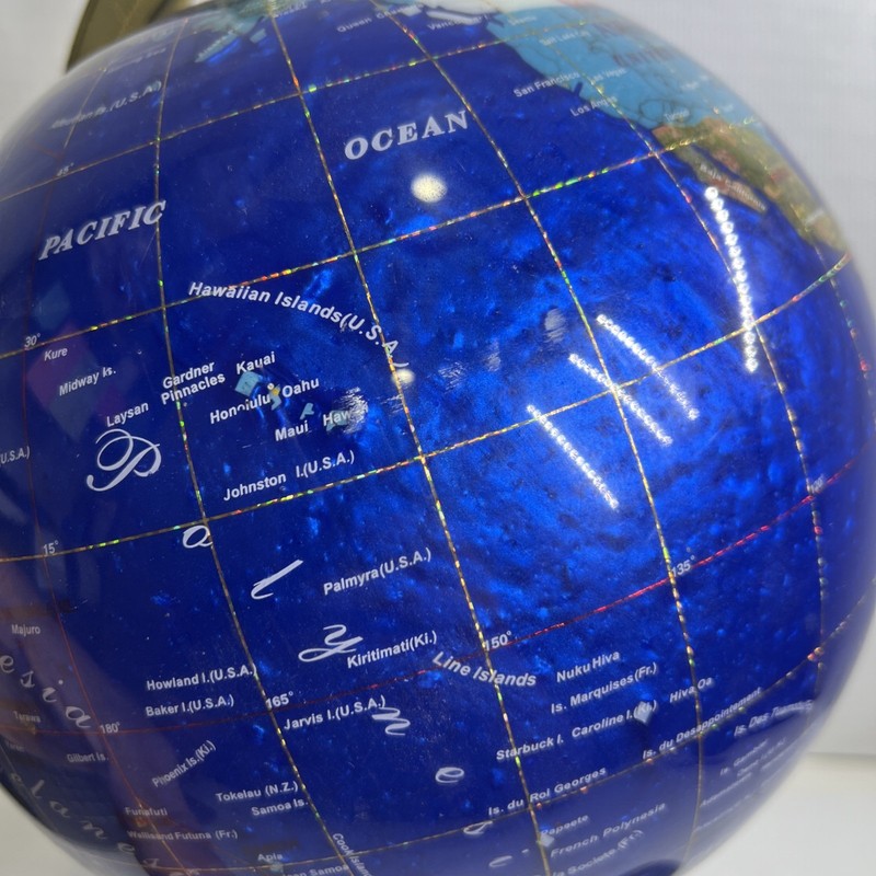 Large Blue Lapis Gemstone World Globe 16" Tall Brass Stand gallery