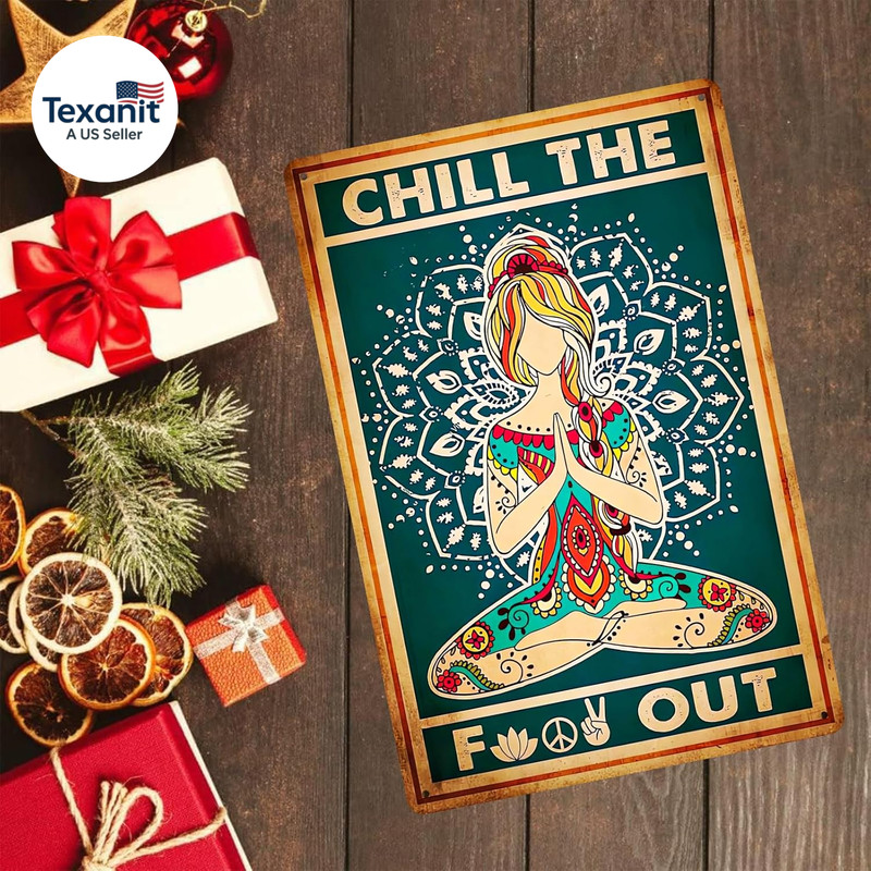 Retro Hippie Decor Wall Art Poster - Chill the Food Out Vintage Peace Sign Yoga gallery