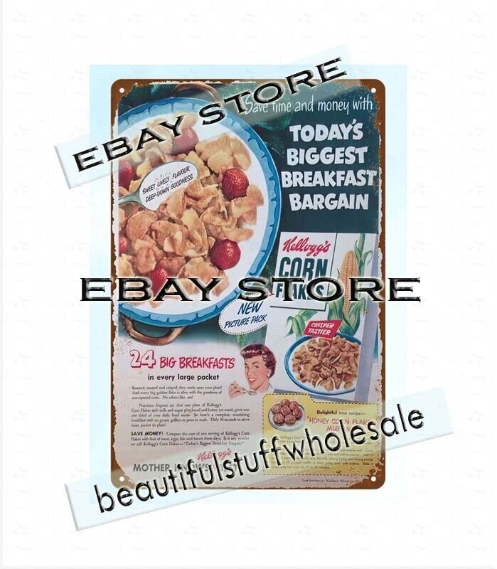 garage design 1940s kellogg’s corn flakes cereal food nostalgia metal tin sign