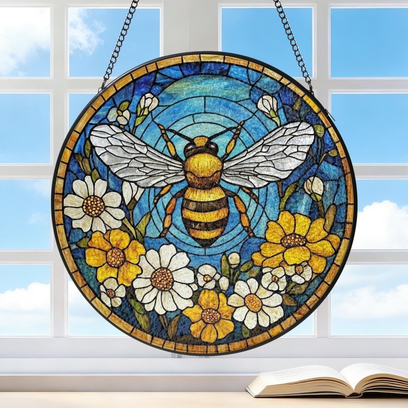 Custom Bee Stained Glass Suncatcher Window Hangings Bumble Bee Honeybee Bee gallery