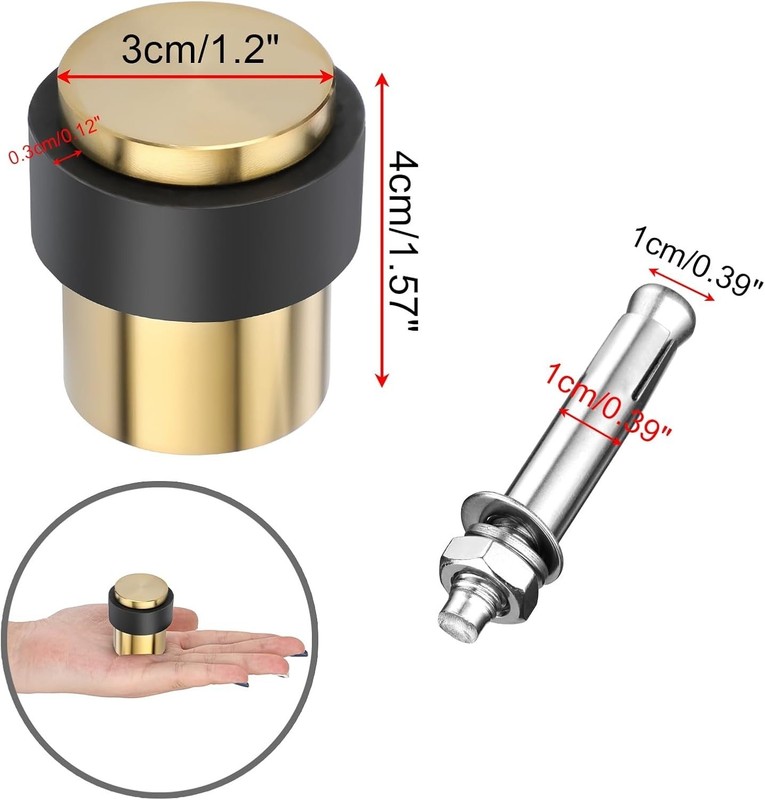 3 Pack Floor Door Stopper Solid Stainless Steel Heavy Duty w/ Rubber Bumper Gold gallery