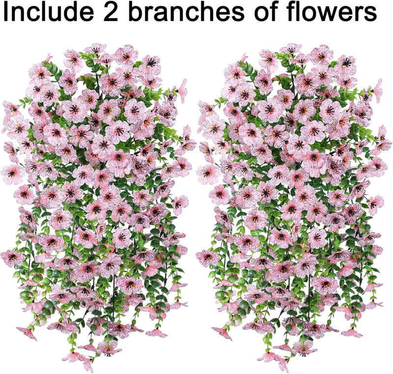Artificial Flowers for Outdoors Decoration, 2Pcs Pink Fake Hanging Spring Summer gallery