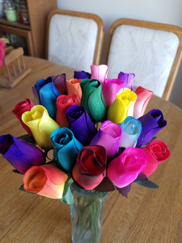 2 DOZEN - 24 MIXED COLOR BOUQUET OF BUDS FLOWER WOODEN ROSES - FREE SHIPPING gallery