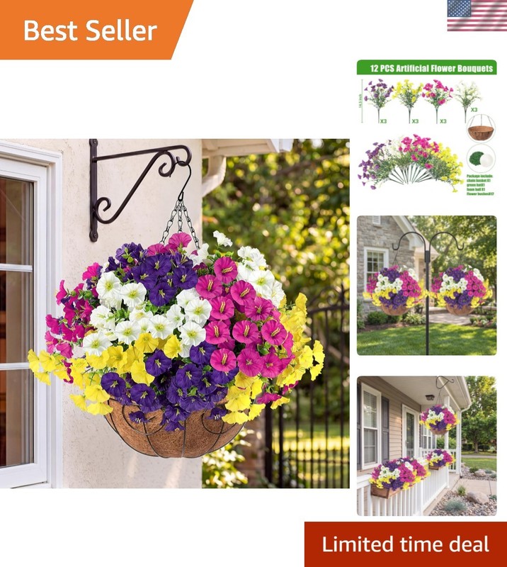 Artificial Flowers for Outdoors with Baskets Hanging Plant Faux Flowers UV Re...