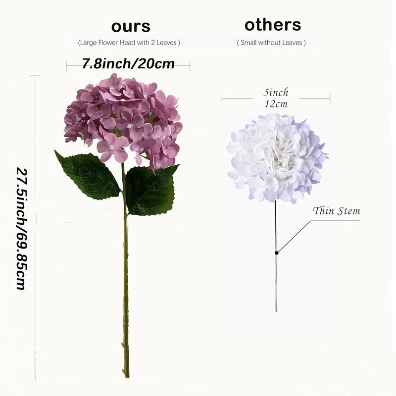 8 Pcs Large Hydrangea Artificial Flowers 27.5 Inches Realistic Single Long Stem gallery