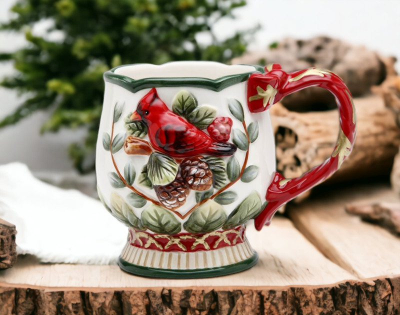 Ceramic Cardinal Bird Christmas Mug, Home Décor, Gift for Her, Gift for Mom, Kit gallery