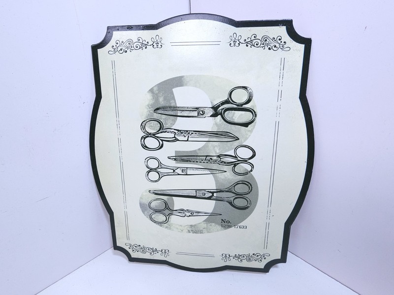 Vintage Scissors Sign Tin Wall Art – 10″ x 12″, Barber Shop Decor
