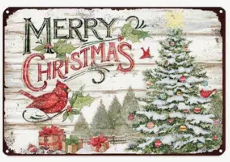Vintage Retro Style Christmas Cardinal Metal Sign Christmas Cardinal Sign