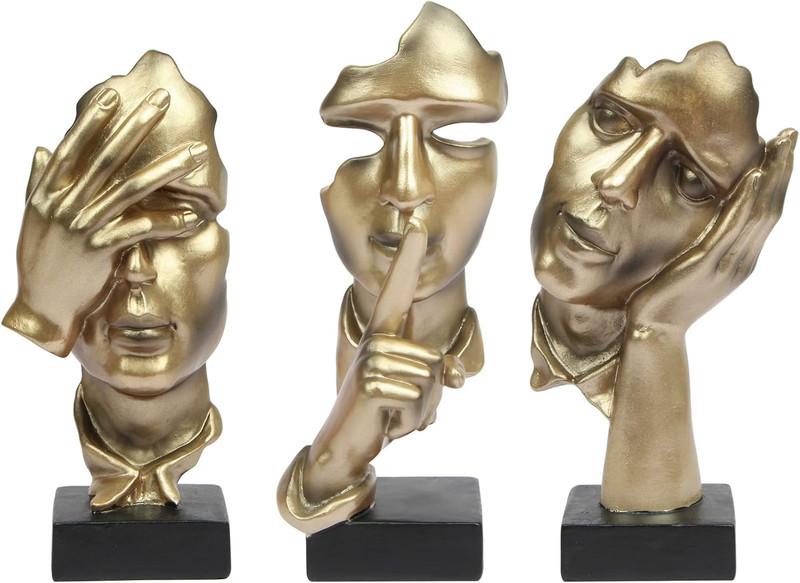 3 Pcs Thinker Statue, Silence Is Gold Abstract Art Figurine, No Hear No See No S