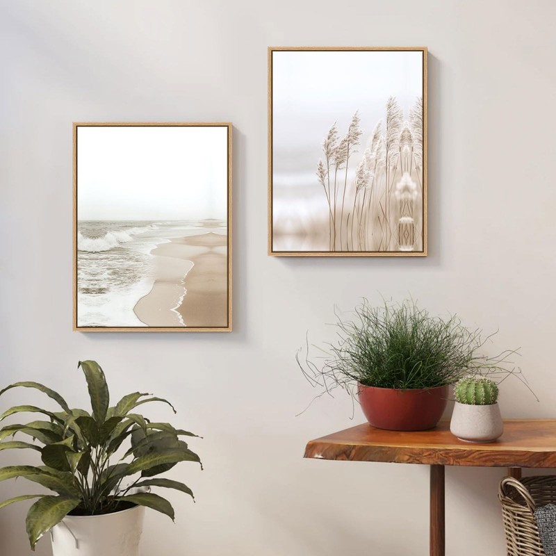 Neutral Beach Pampas Grass Wall Art Boho Coastal Canvas Wall Decor, Ocean Sho... gallery