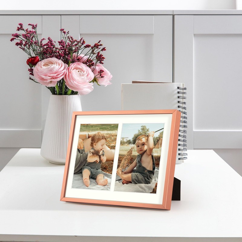 2 Pack 5x7 Rose Gold Aluminum Collage Frame 2 Opening for 7x5 Photo Wall Mount gallery