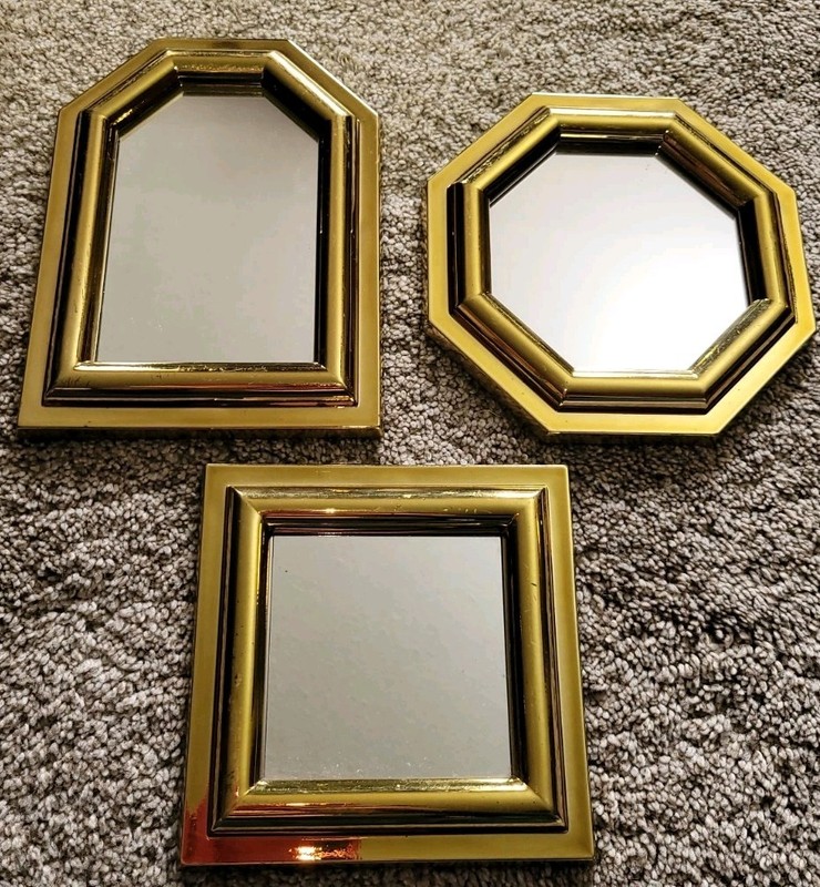 Vintage 1980s Burwood Products Gold Plastic Accent Mirrors Set of 3