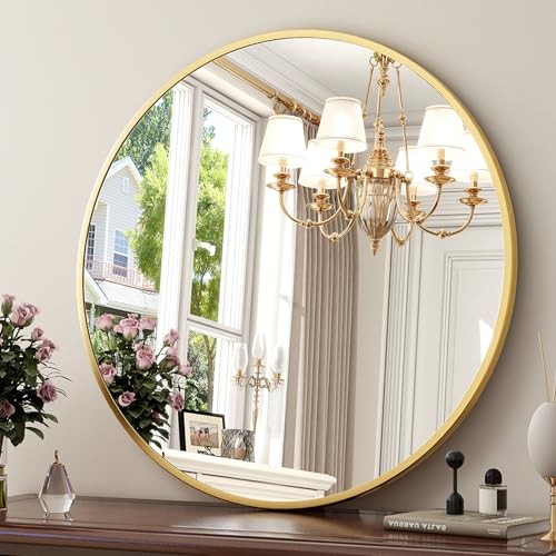 24 Inch Round Mirror - Circle Mirrors for Bathroom, 24"L x 24"W Round-gold gallery