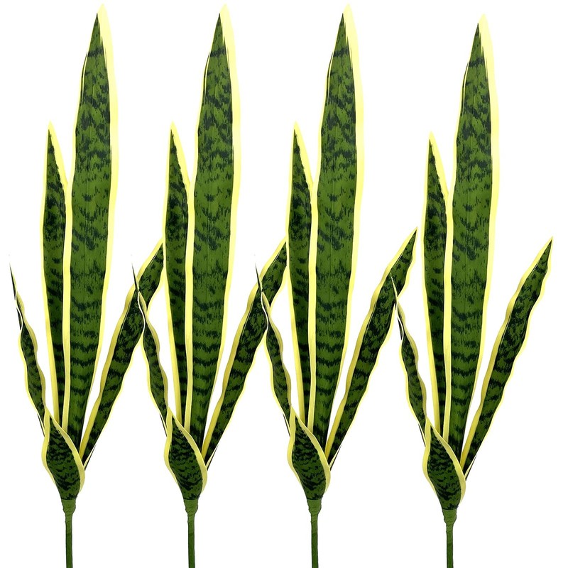 Beebel 4 Pcs Artificial Plants 30″ Sansevieria Snake Plant Plastic Greenery P…
