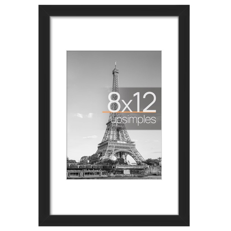 Picture Frame 8X12 , Display Pictures 6X8 with Mat or 8X12 without Mat, Black