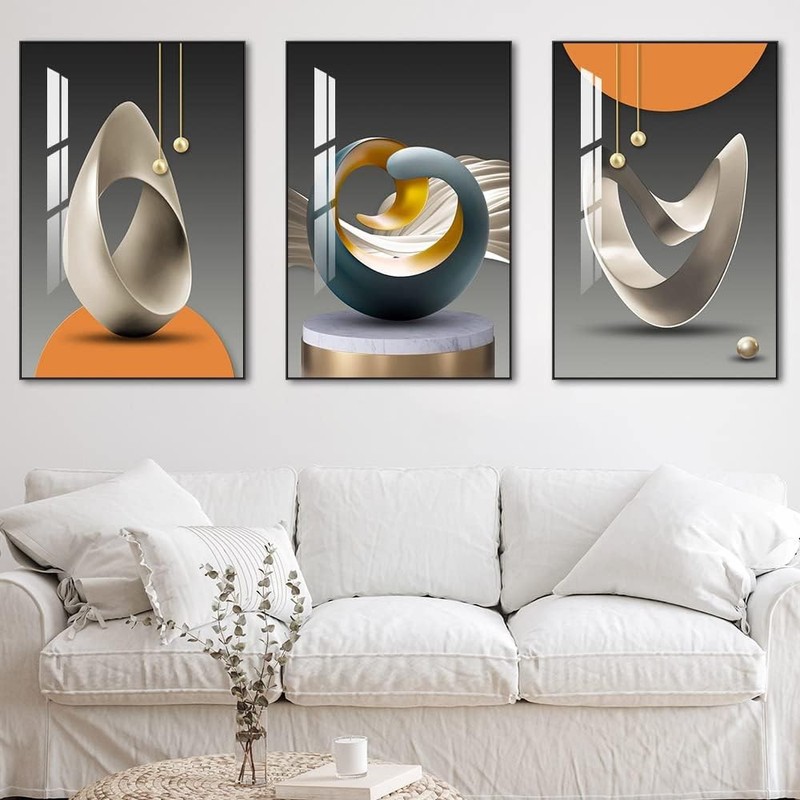 MPLONG Abstract Modern Wall Art 3 Panels 20x28 White Blue Grey gallery
