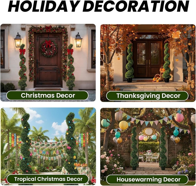 3'/3.5'/5' Topiary Boxwood Triple Spiral Artificial Tree UV Home Decor Set of 2 gallery