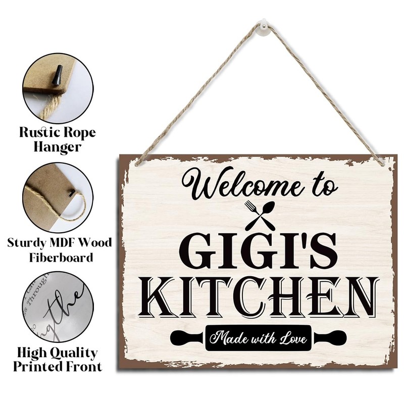 XQLSR Gigi's Kitchen Sign, Love Gift for Gigi, Rustic Hanging Wood Color 04 gallery