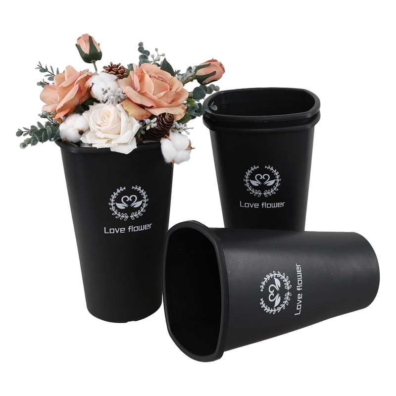 4 PCS Black Plastic Flower Buckets 12 Inch Tall Floral Bucket Cut Out Handle gallery
