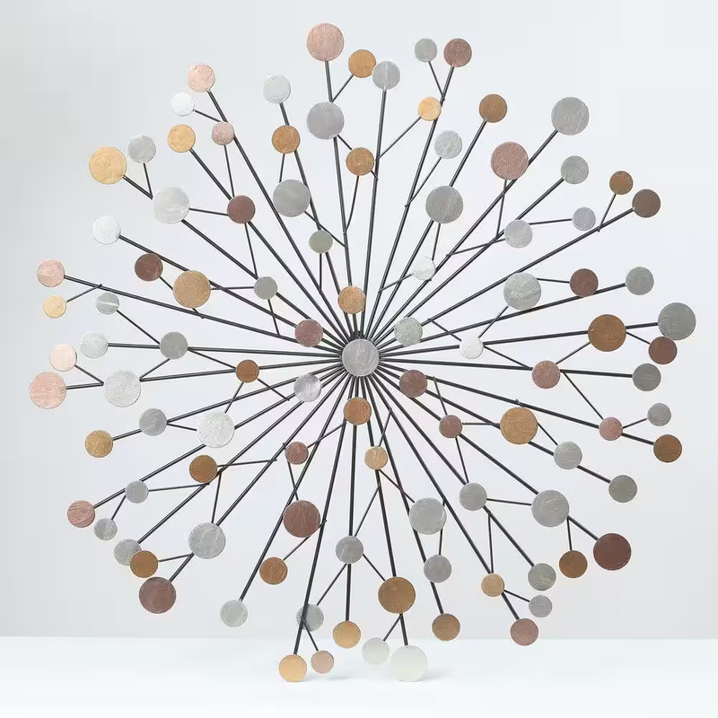 Iron Metal Silver, Black and Gold round Abstract Wall Decor
