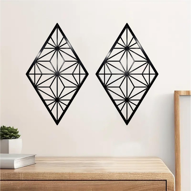 2 PCS Black Abstract Metal Wall Art Minimalist Single Line Iron Sculpture