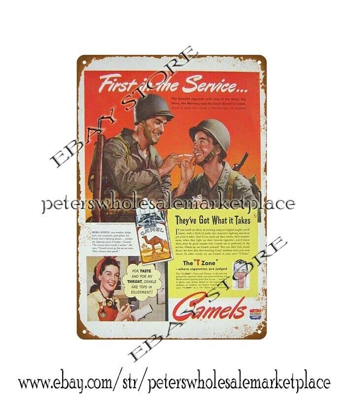 WW II 1943 tobacco Cigarettes war military Soldiers metal tin sign smoker gift