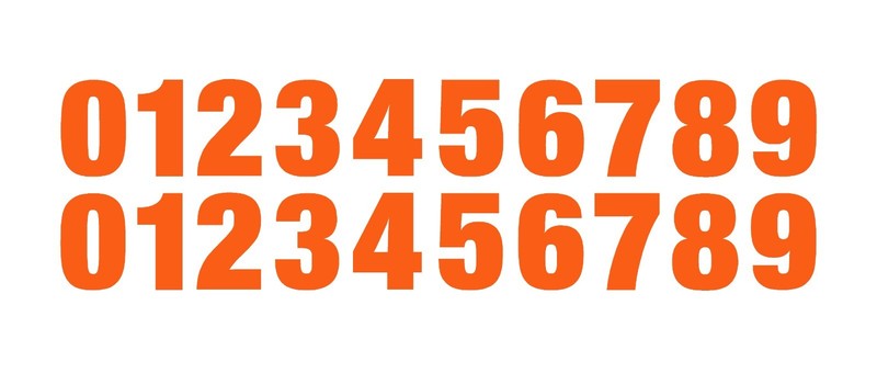 0-9 Numbers Orange Sticker Vinyl Decals CHOOSE .5″ – 12″ Set Of 20 (V1146)