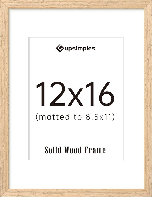 12×16 Natural Solid Wood Picture Frame Fits 8 5×11 with Mat 1 Pack
