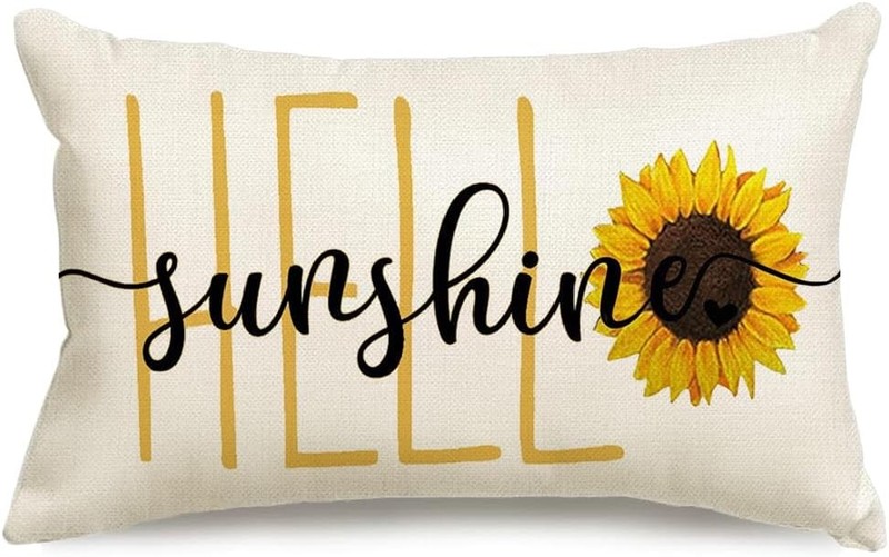 Hello Sunshine Quote Sunflower Spring Summer Pillow Covers,Seasonal Outdoor