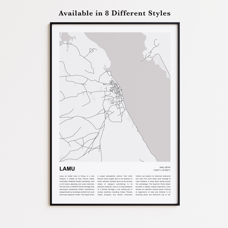 Lamu City Map Print, Kenya Travel Poster, Modern Map, Wall Decor Art