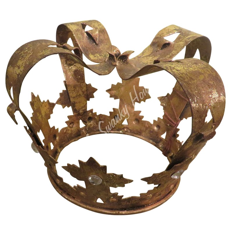 Clover Antiqued Gold Crown Table Top Decor Pair Set 2 Ornate Jeweled Queen Metal gallery