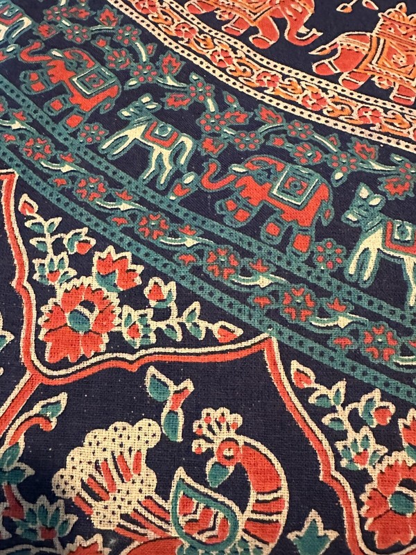 Mandala Wall Hanging Tablecloth Orange Red Blue Elephant Boho Hippie 52” x 79”