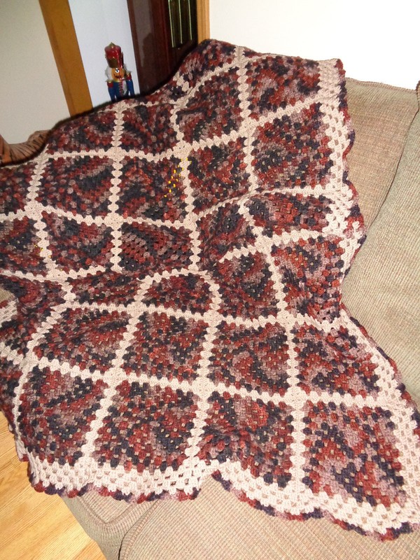 HAND CROCHET GRANNY SQUARE AFGHAN/BLANKET/THROW 45″ X 66″ MULTI EARTH TONES
